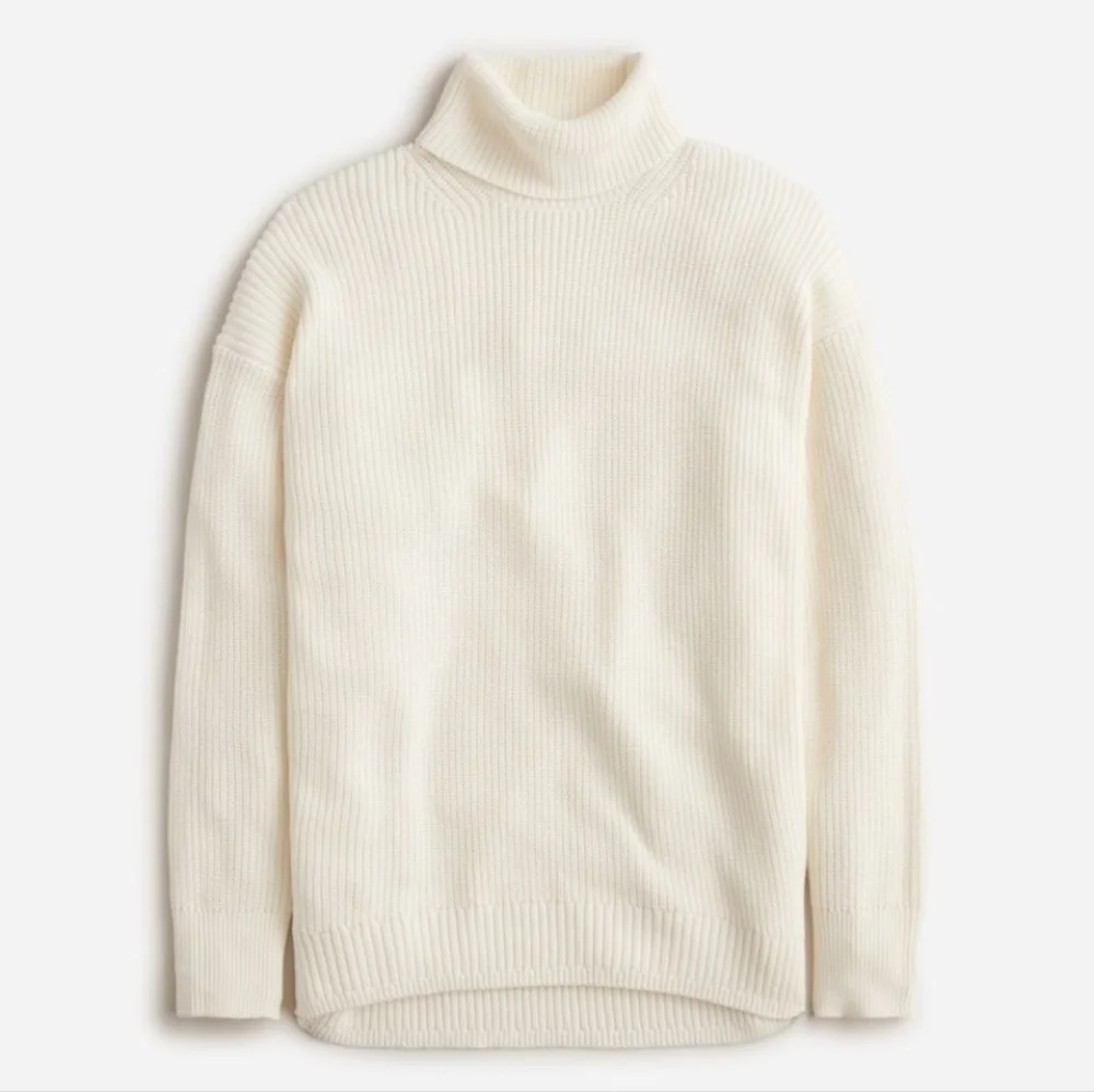J. Crew Ribbed Cashmere Blend Turtleneck Relaxed Sweater Ivory Medium